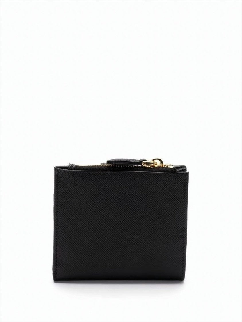 Textured Leather Bifold Wallet With Triangular Logo