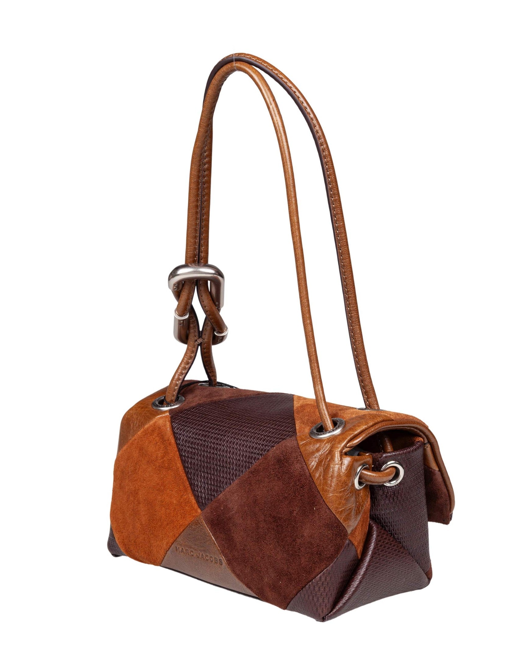 The Mini Dual Shoulder Bag In Patchwork Suede