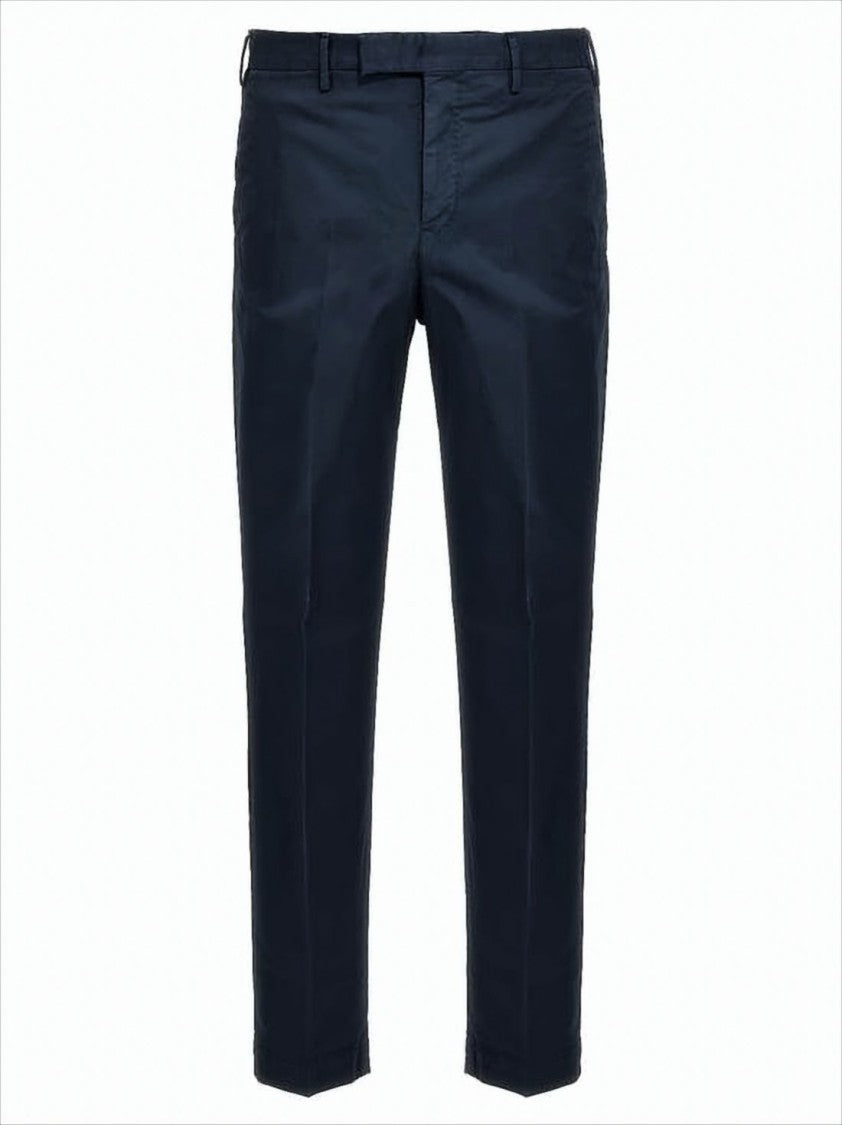 Tailored Blue Straight Pants With Classic Waistband And Functional Pockets