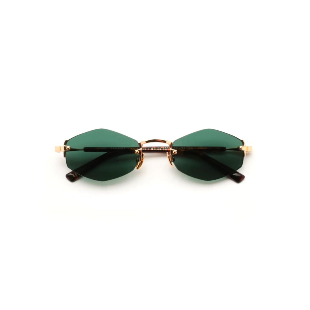 Lunar Geometric Dark Green Lens Sunglasses with Gold Accents