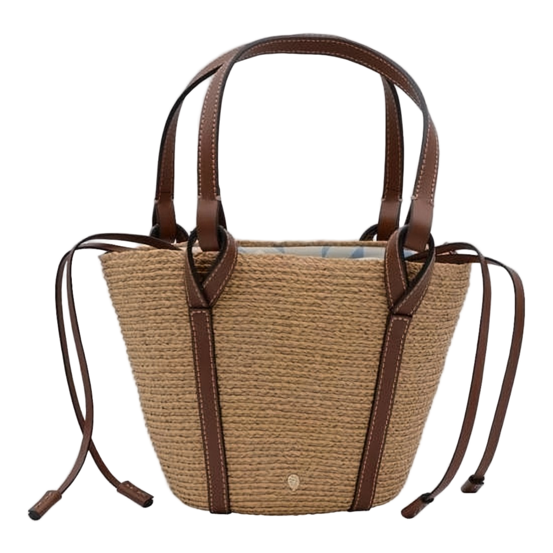 Structured Raffia Tote Bag with Leather Trim
