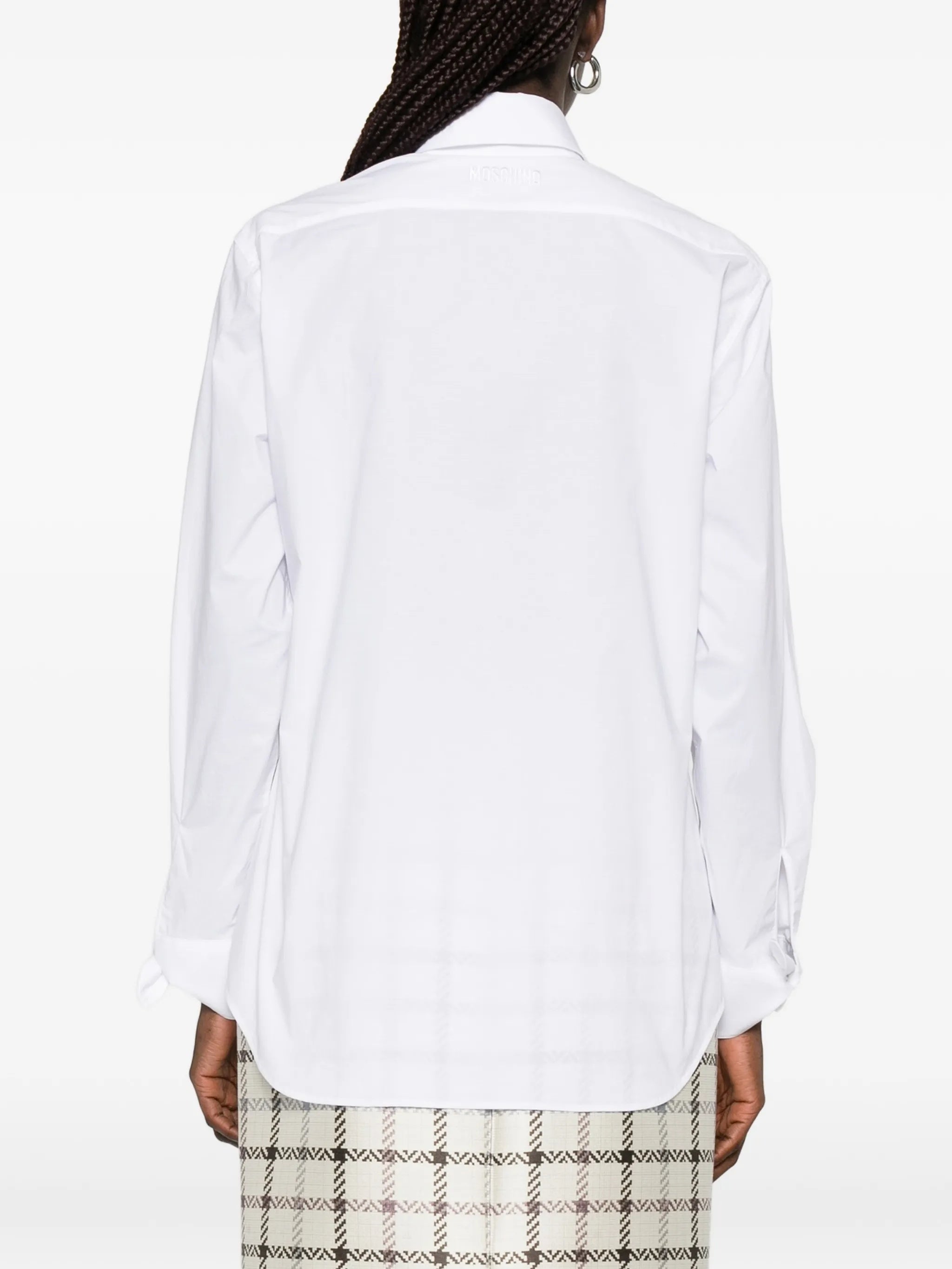 White Button-Up Shirt With Bow Pocket Details