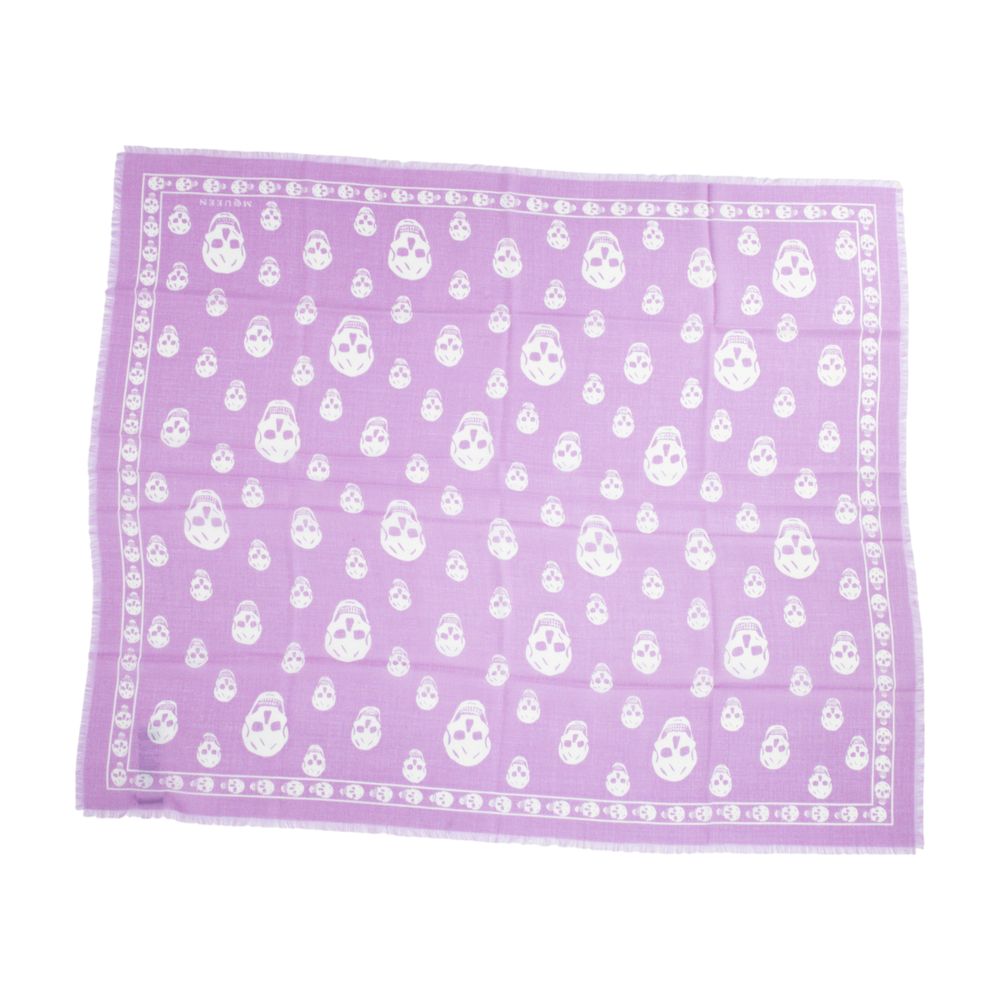 Skull Motif Silk Scarf With Fringed Edges