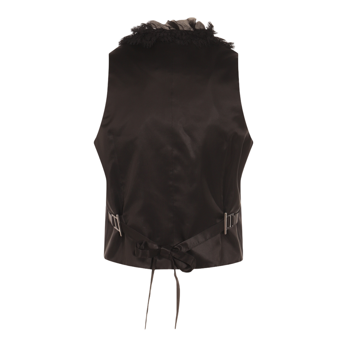 Sleeveless Black Tunic with Lace Trim