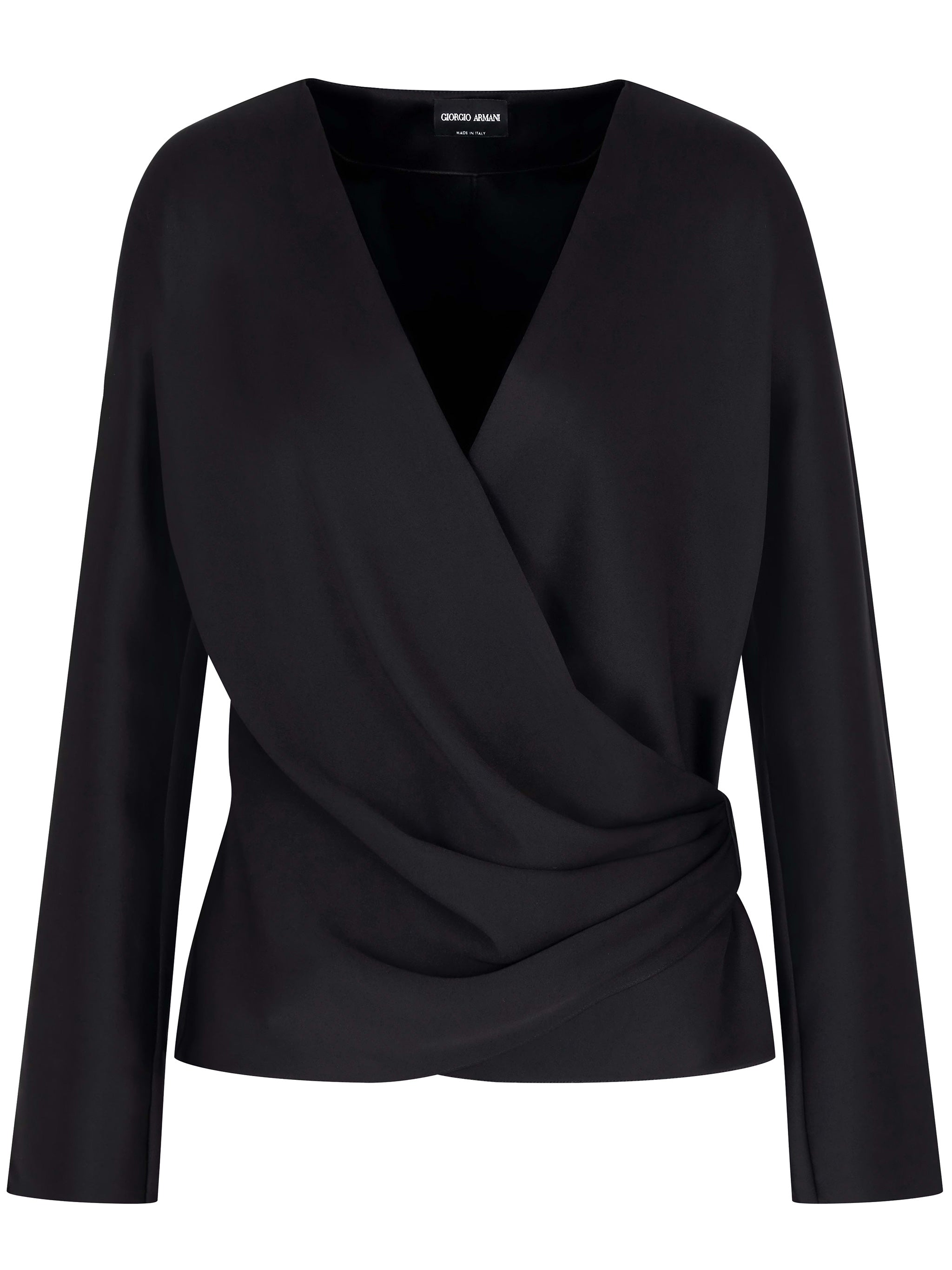 Draped V-Neck Double Silk Satin Shirt