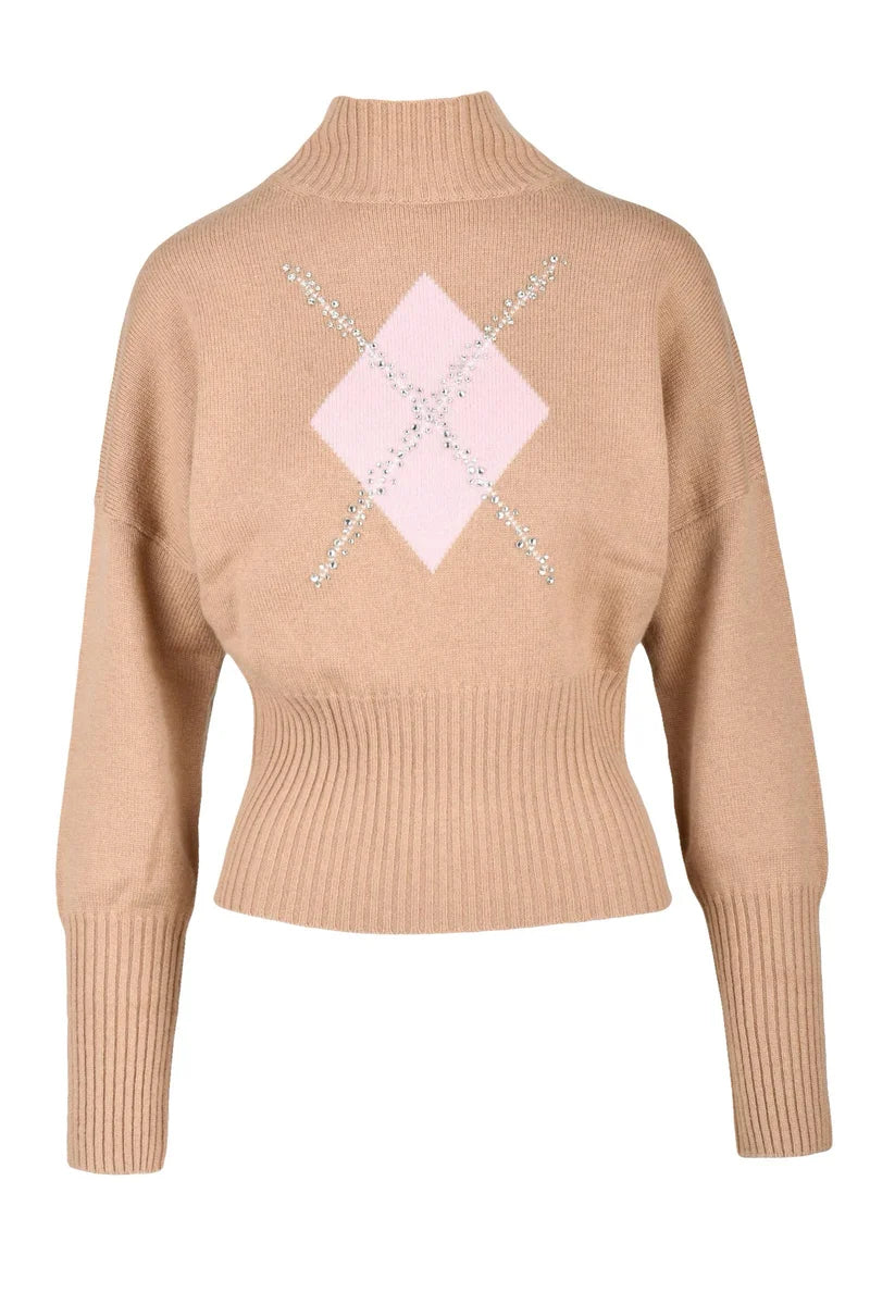 Nuccia Mock Neck Sweater - Beige