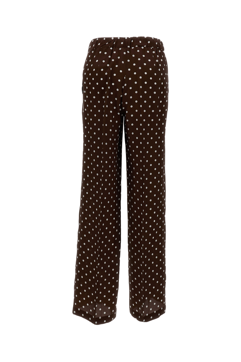 Brown Polka Dot Silk Trousers With Wide Leg