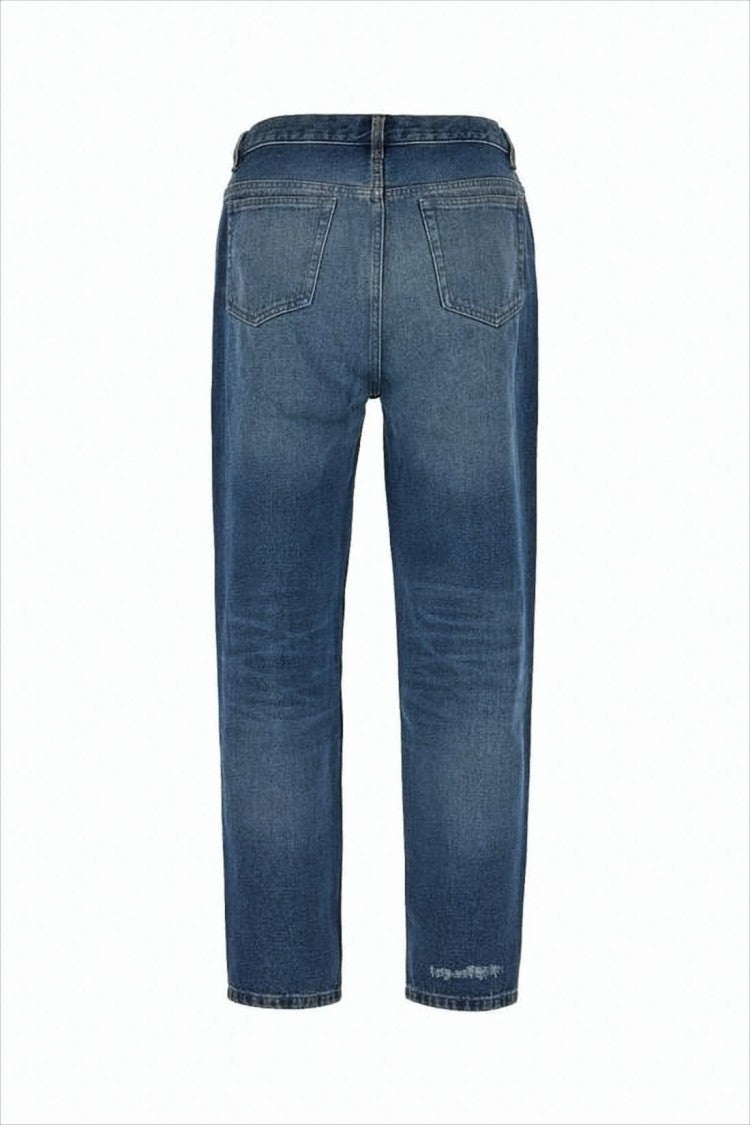 Mid-Blue Straight-Leg Denim Pants with Five-Pocket Design
