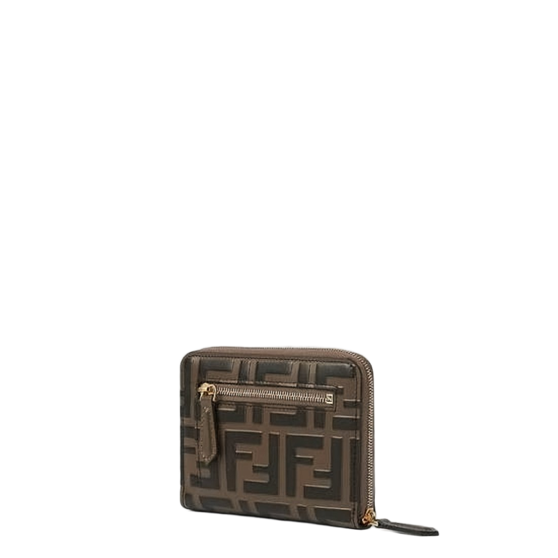Compact Zip-Around Wallet with Embossed Monogram Design