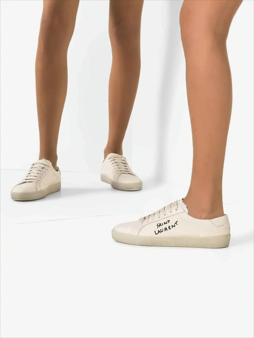 Canvas and Calfskin Low-Top Sneakers with Handwritten Logo