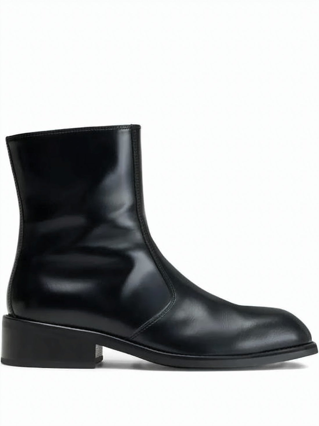 Polished Black Calf Leather Ankle Boots