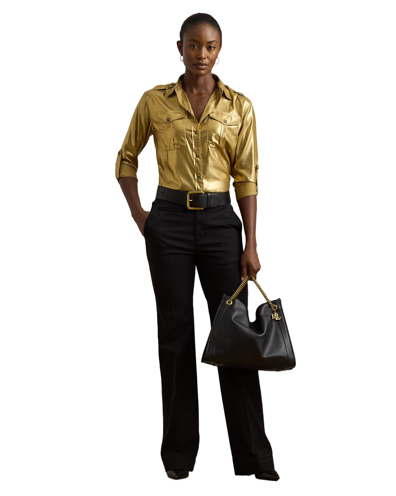 Long Sleeve Gold Foil Button Front Shirt