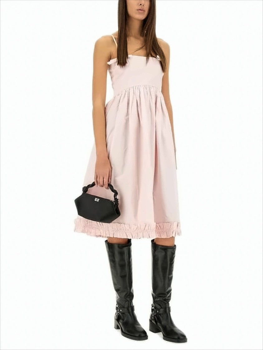 Midi Dress With Fitted Bodice And Ruffled Hemline