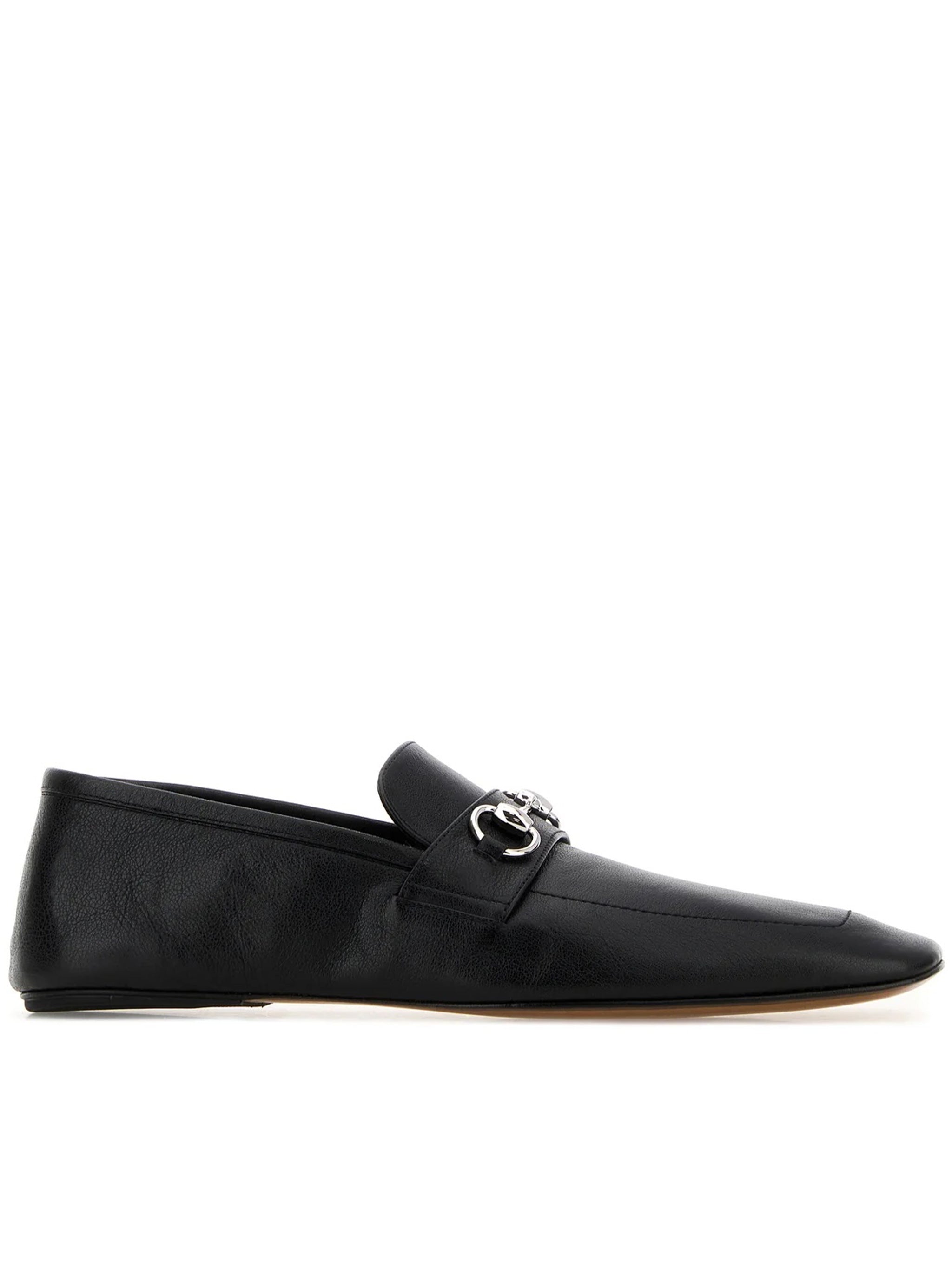 Black Leather Pointed Toe Horsebit Moccasins