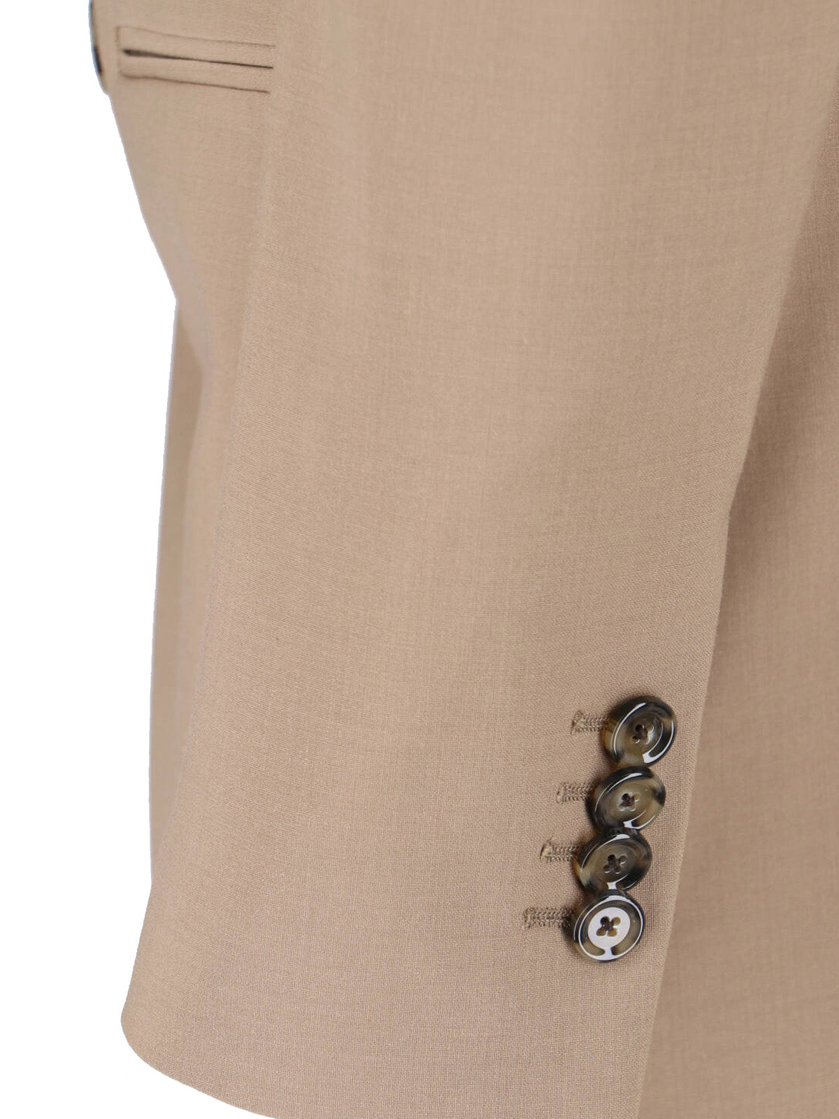 Beige Double-Breasted Wool Blend Blazer