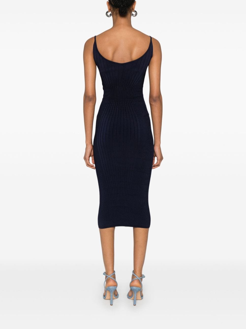 Midnight Blue Ribbed Knit Midi Dress
