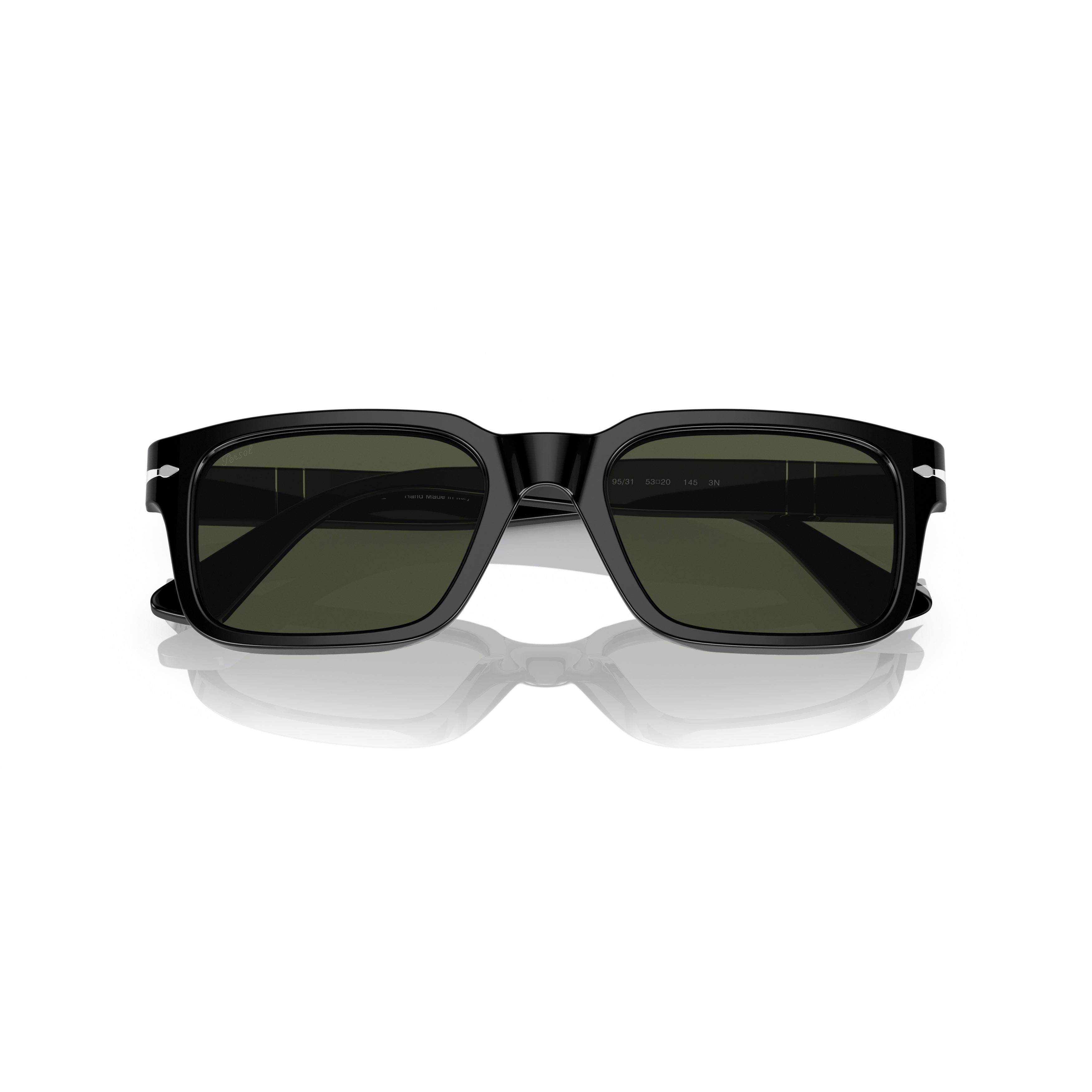 0po3272s Glossy Black Acetate Sunglasses with Green Lenses