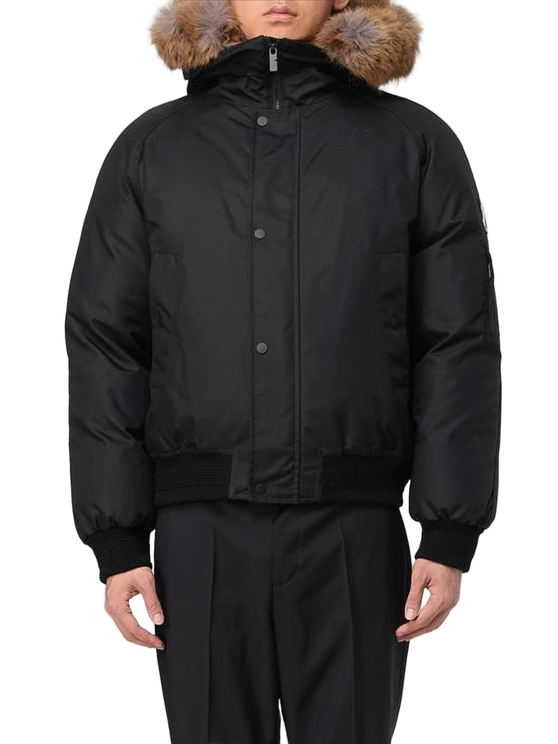 Insulated Black Padded Jacket with Fur-Trimmed Hood