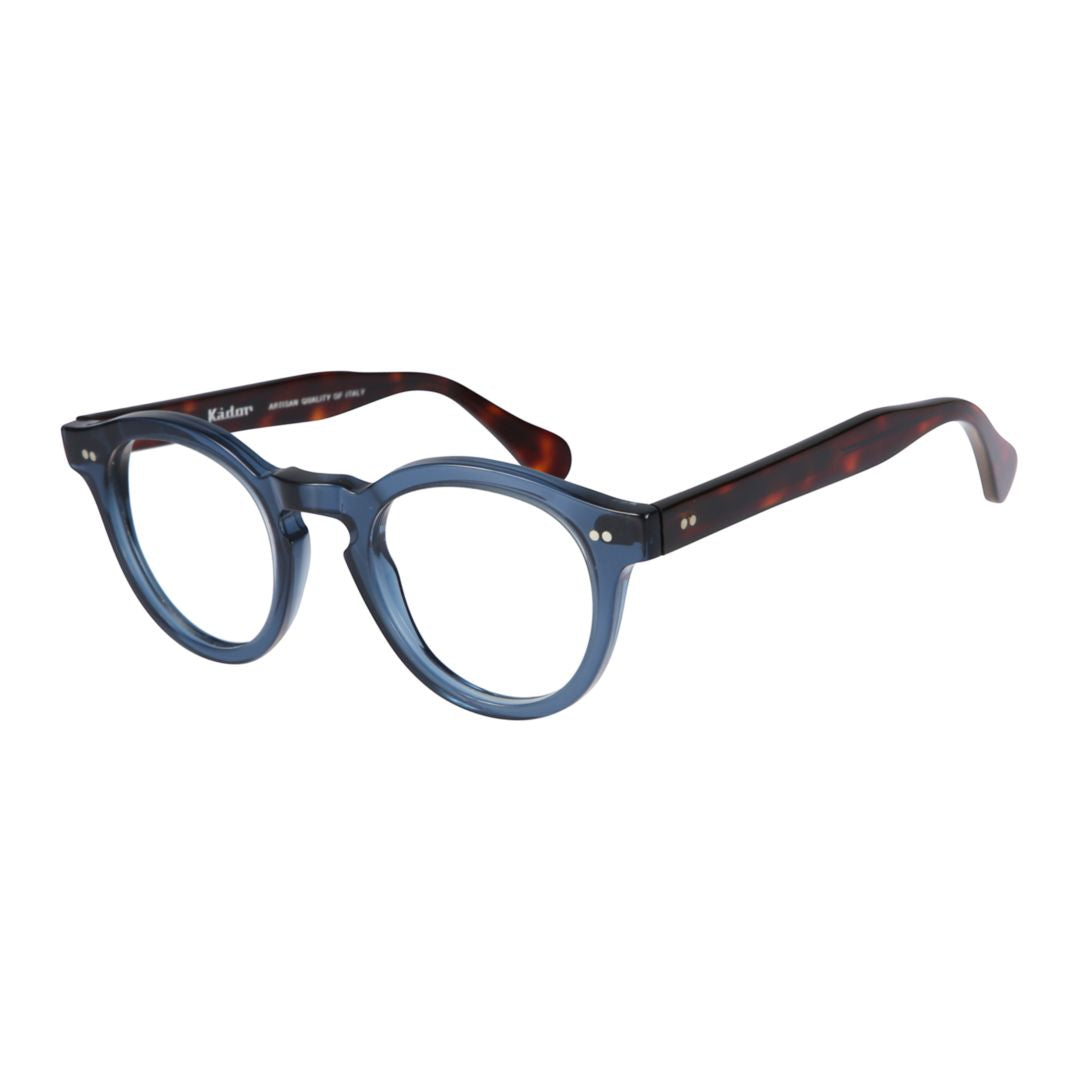 Tony Round Blue Eyeglass Frames with Tortoiseshell Temples