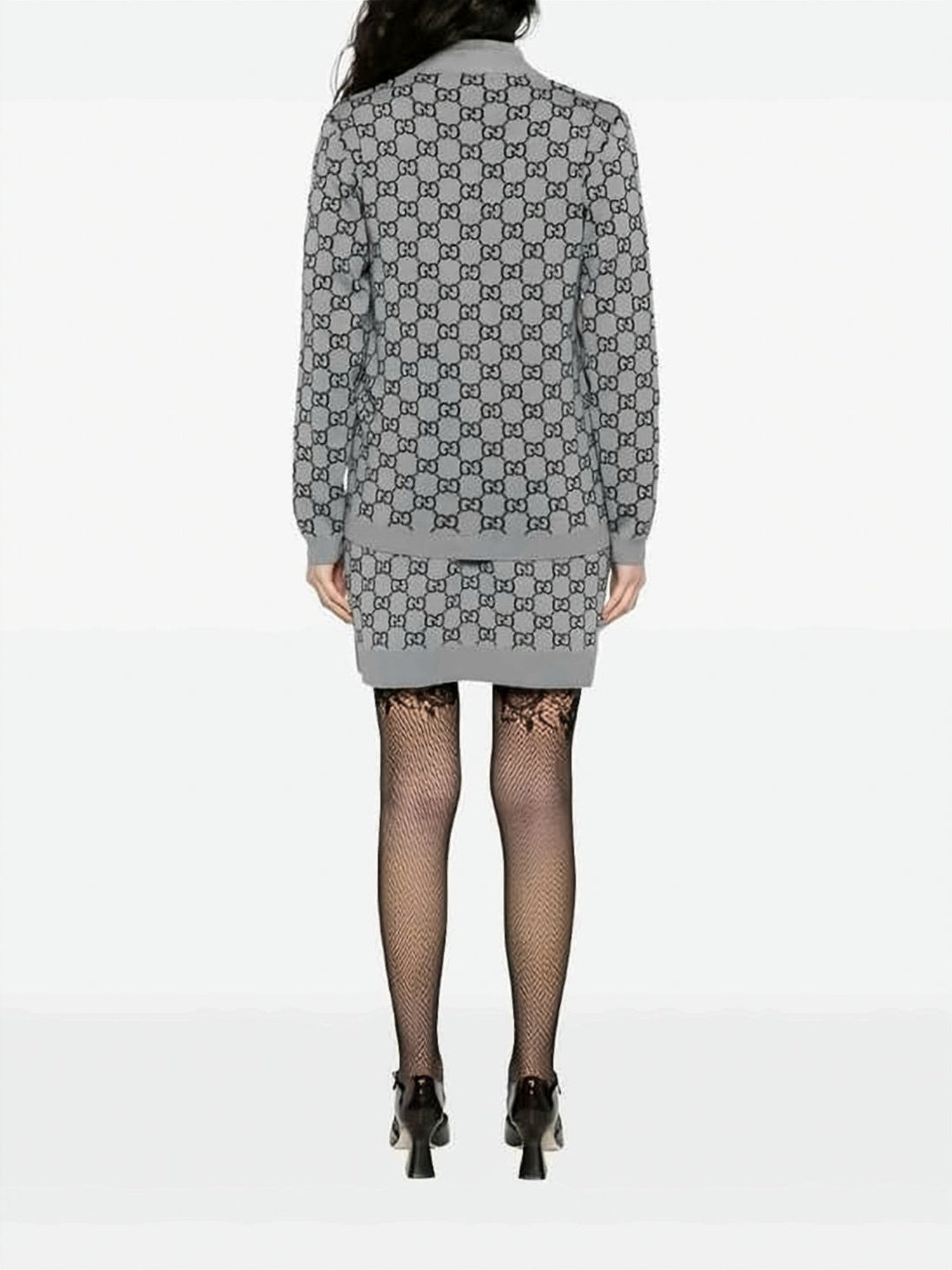 Classic V-Neck Cardigan with All-Over Logo Pattern