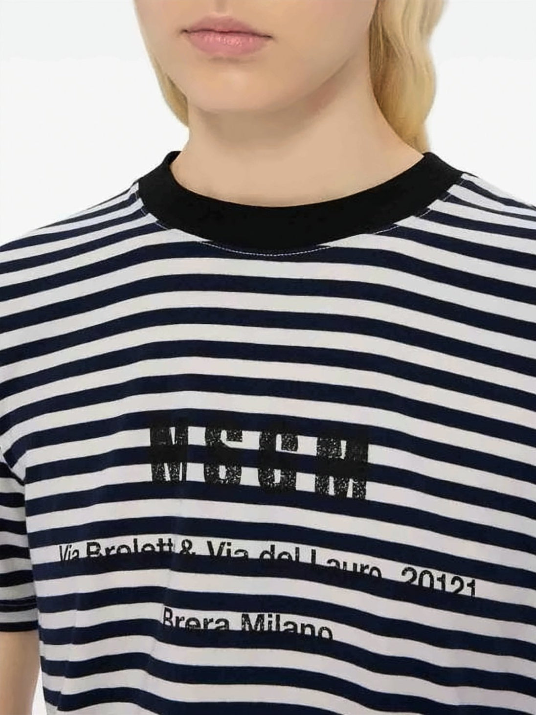 Horizontal Striped Short-Sleeve T-Shirt with Printed Logo