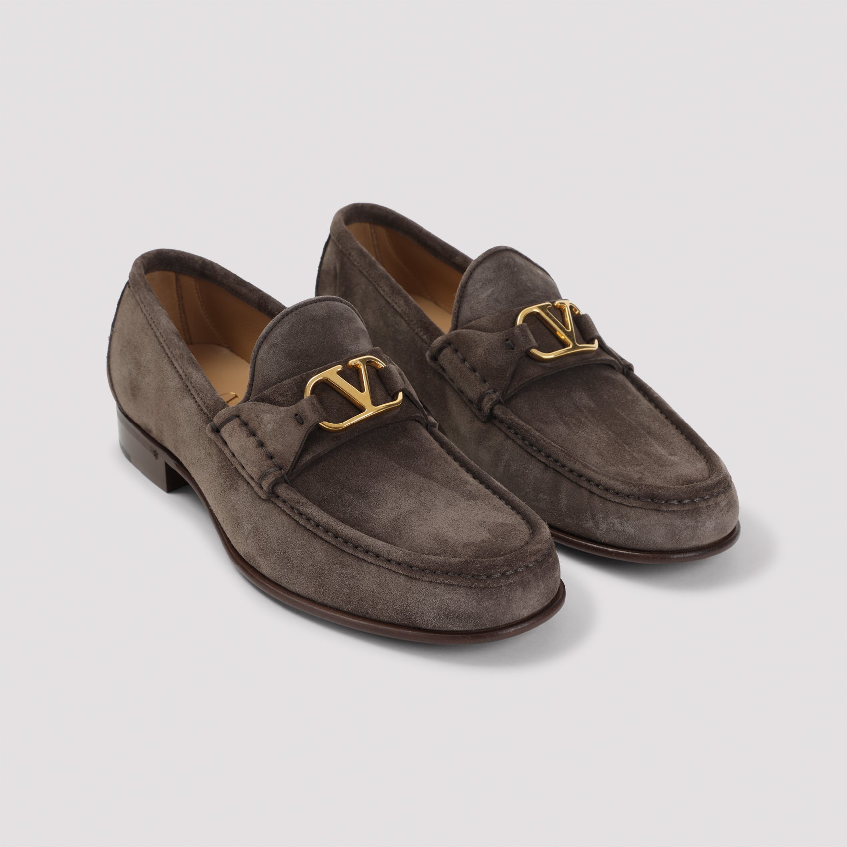 Brown Leather Loafers With Gold-Tone Logo Detail