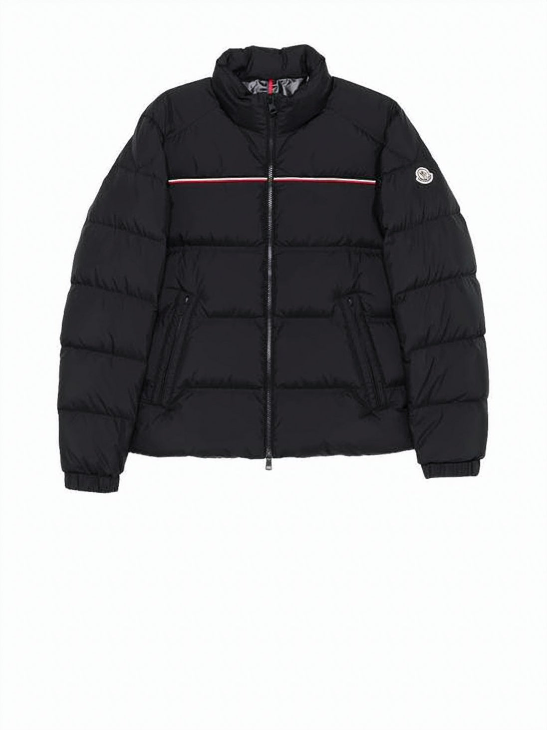 Quilted Stand Collar Padded Jacket With Logo Emblem