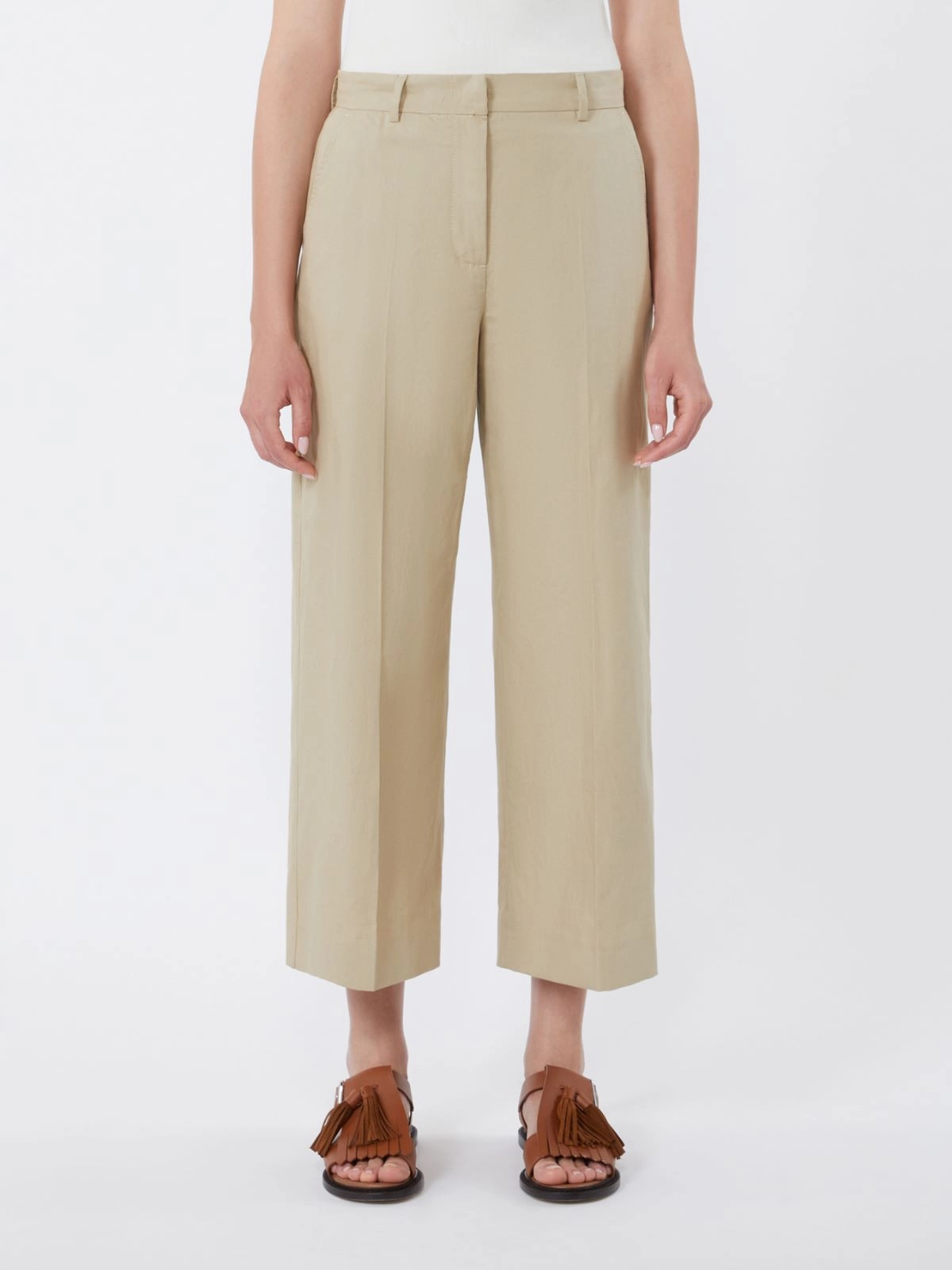 Wide-Leg Cropped Pants with High Waist