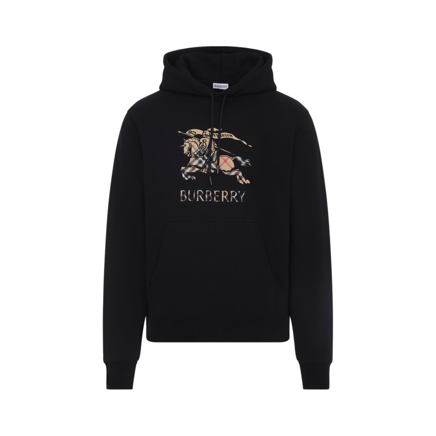 Black Cotton Hoodie With Iconic Horse Graphic