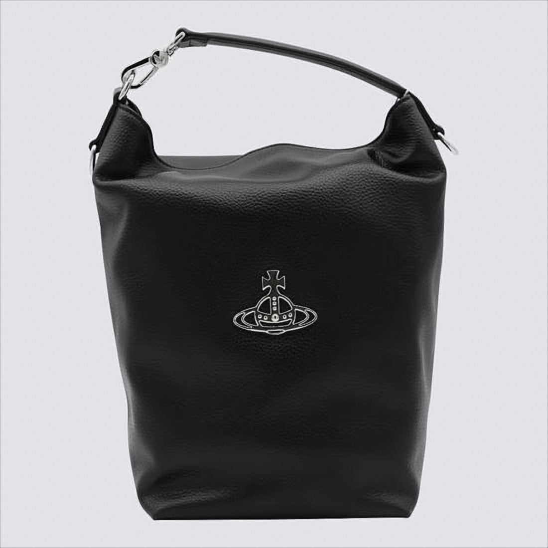 Structured Black Synthetic Leather Tote Bag