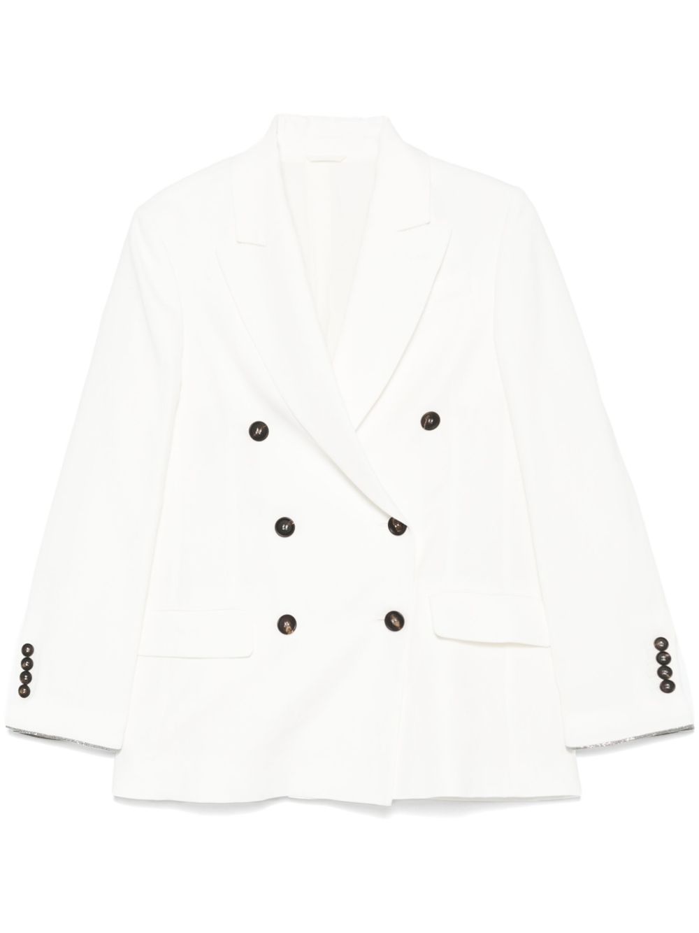 Tailored Light Beige Double-Breasted Blazer With Buttoned-Cuff Sleeves