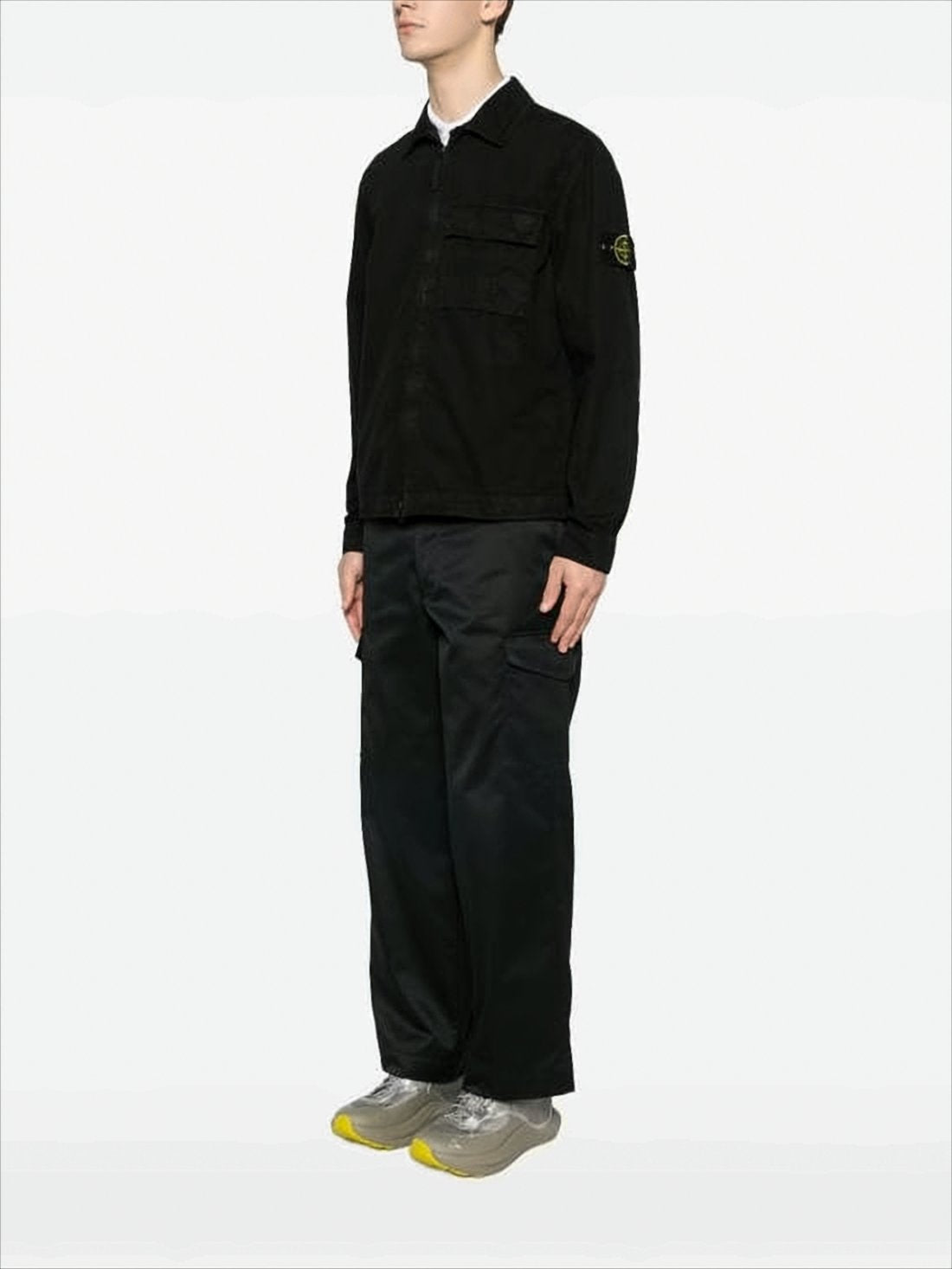 Minimalist Black Cotton Casual Jacket with Front Zipper
