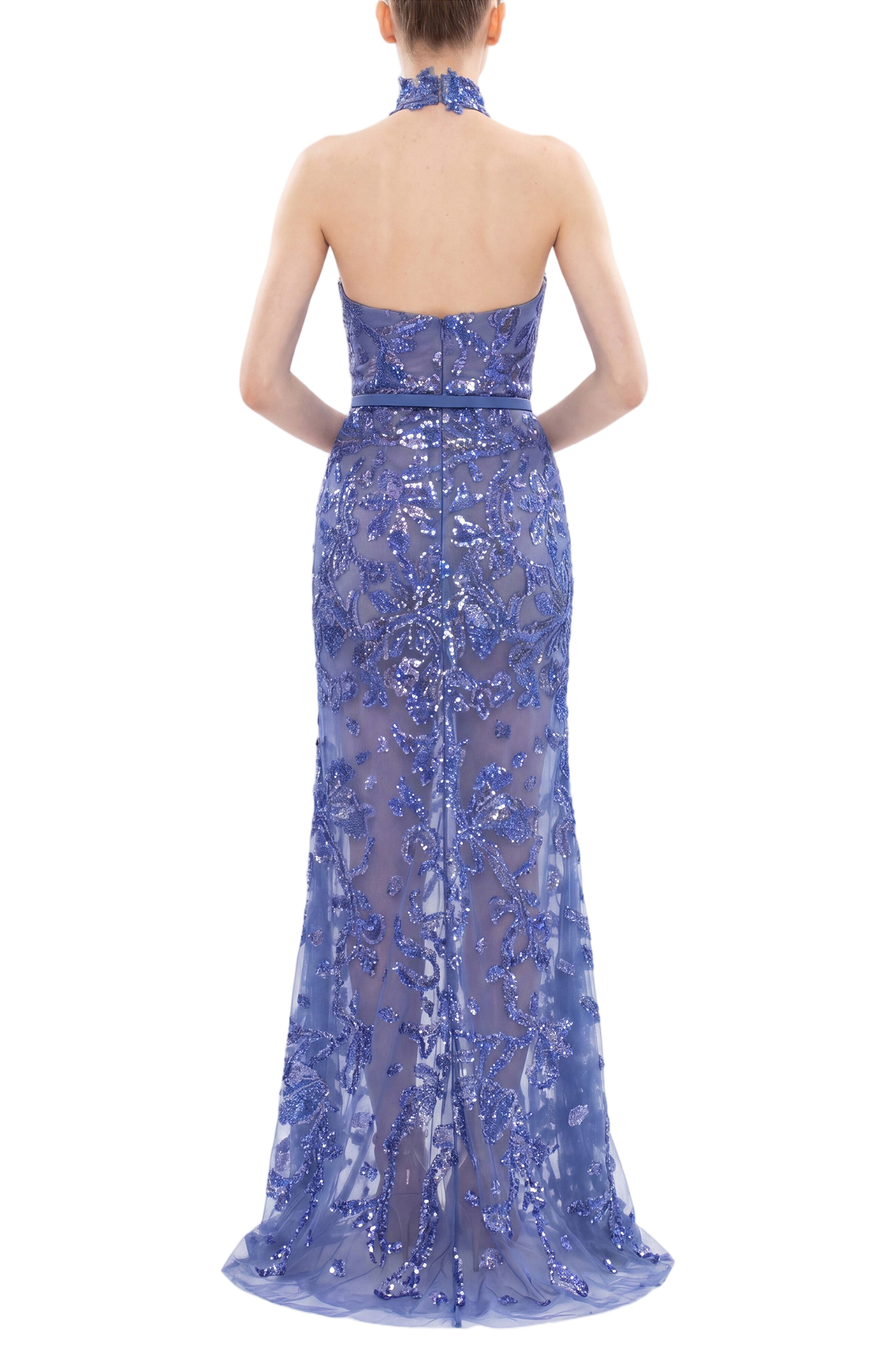 Halter Neck Embroidered Tulle Dress