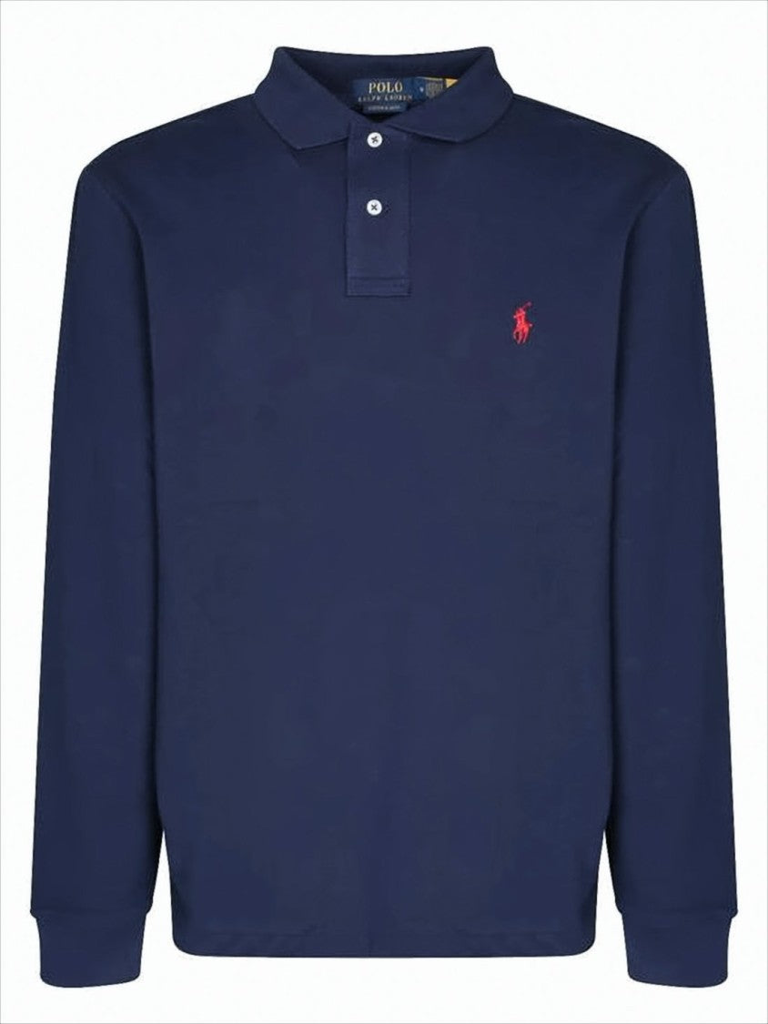 Deep Navy Long-Sleeve Polo Shirt with Classic Collar