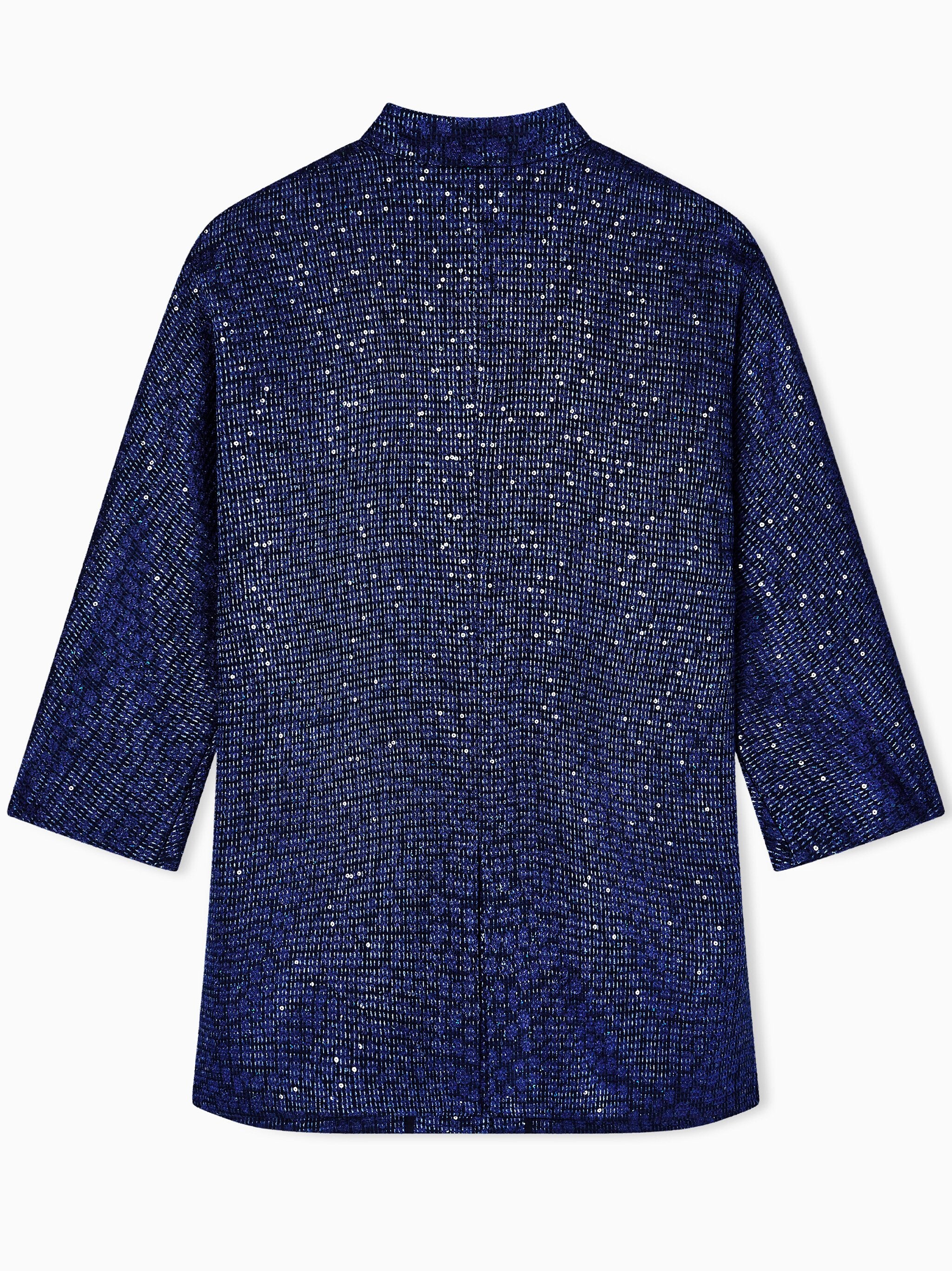 Shimmering Boxy Three-Quarter Sleeve Structured Jacket