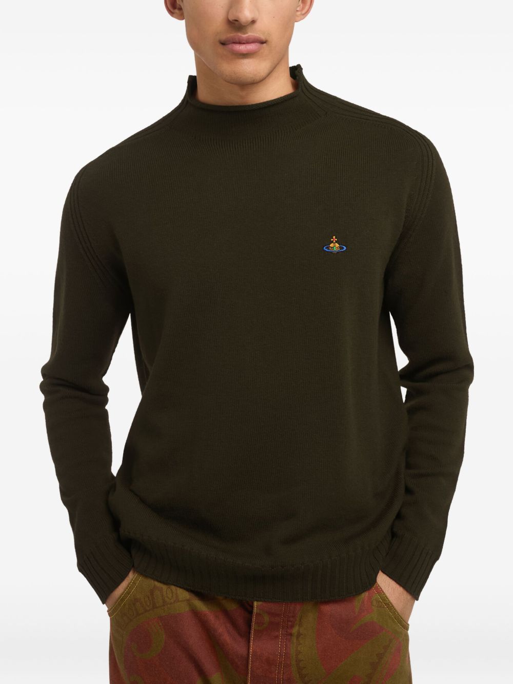 High Neck Ribbed Brown Sweater