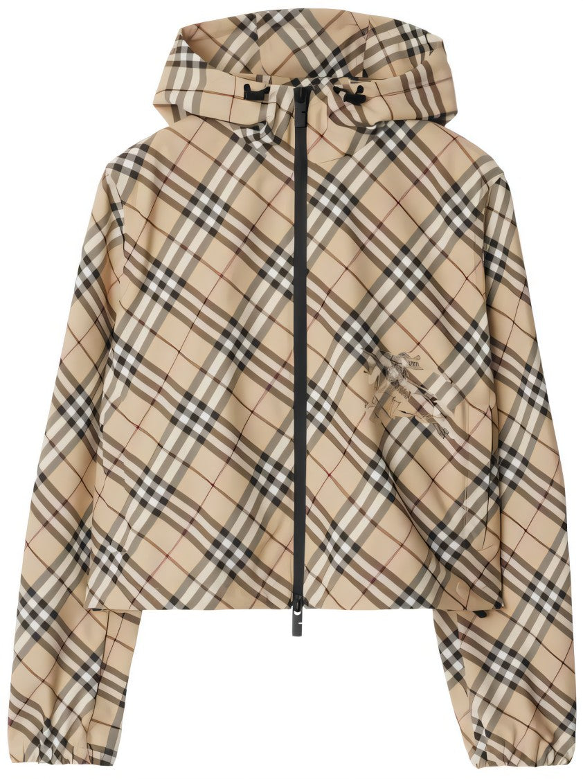 Cropped Hooded Jacket with Classic Plaid Pattern