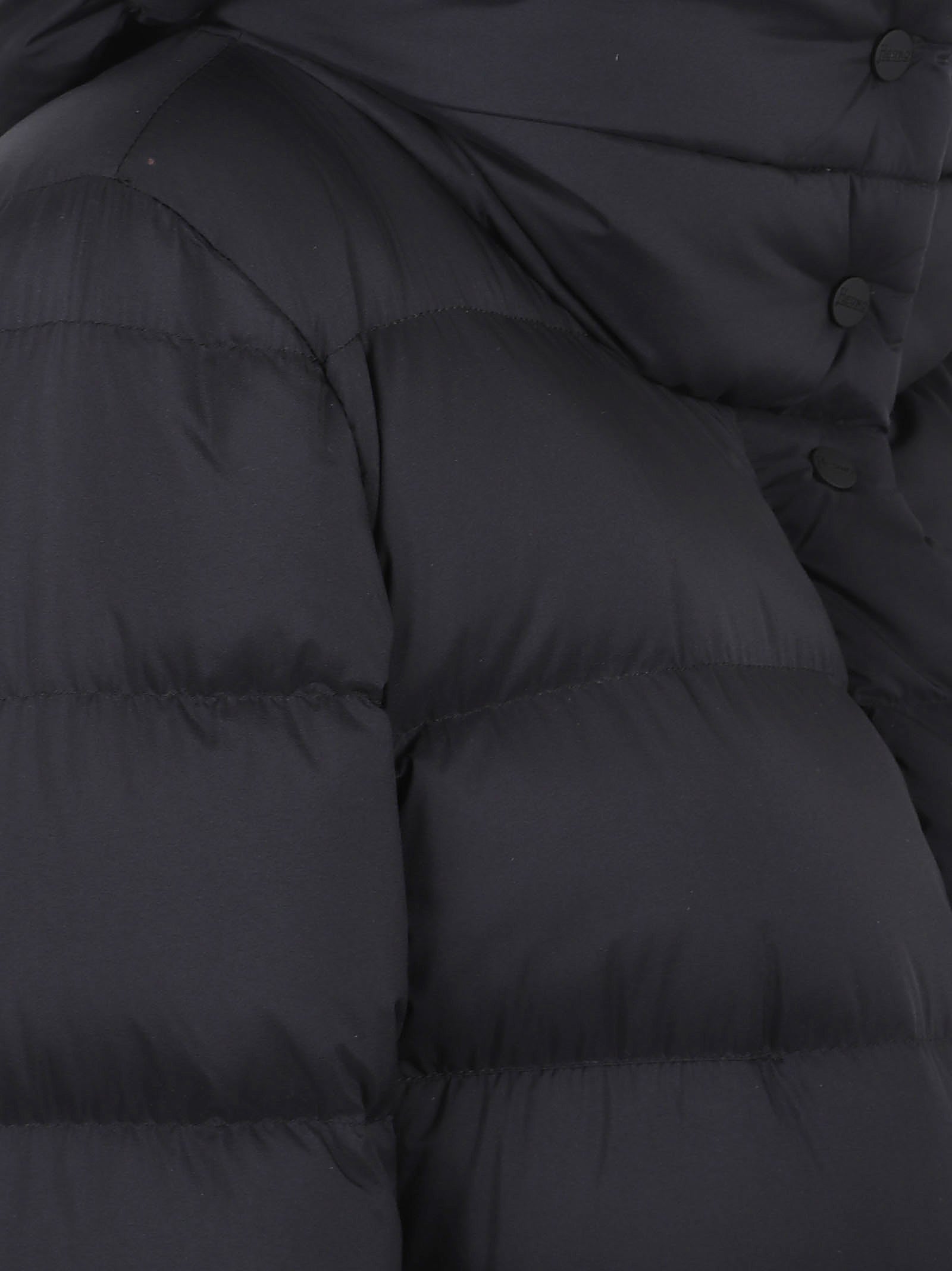 Long Quilted Down Jacket with High Collar and Hood