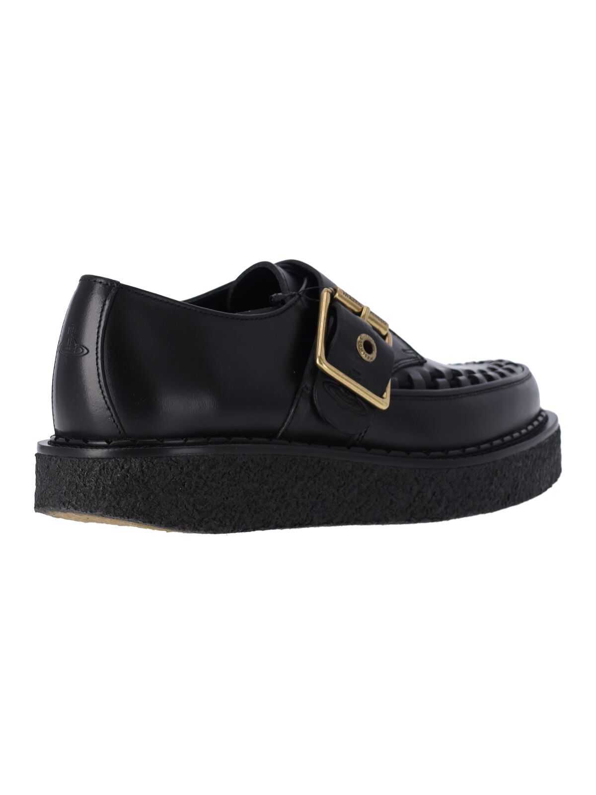 Black Woven Detail Buckle Flat Shoes