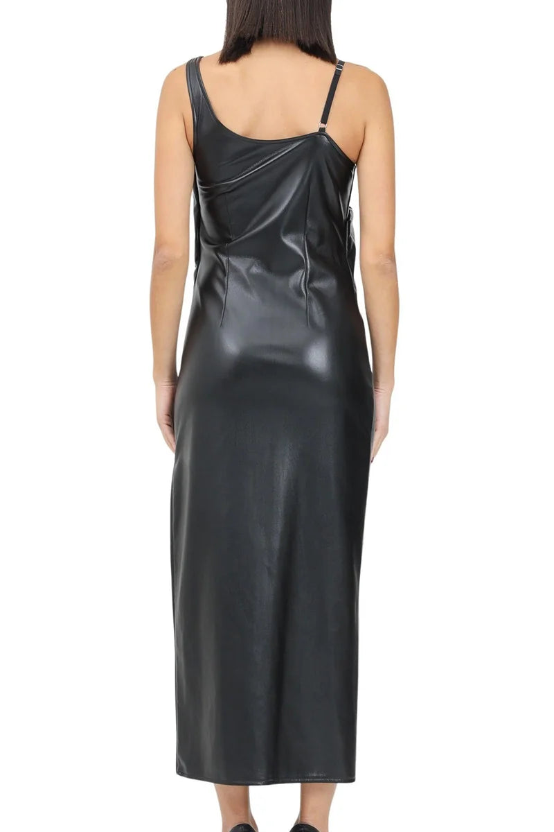 Long Faux Leather Dress - Black
