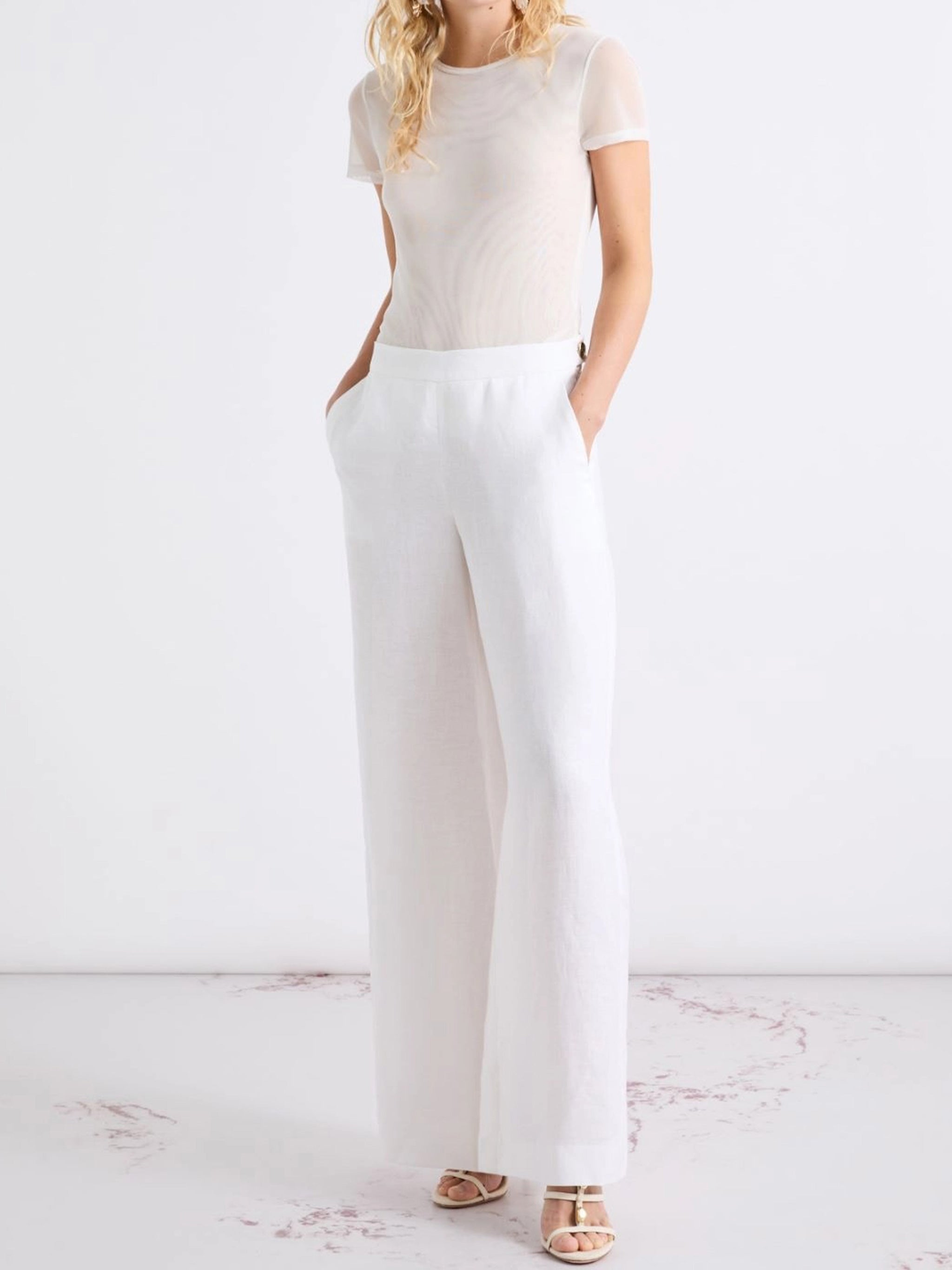 Blue Mllottelia Wide-Leg High Linen Pants