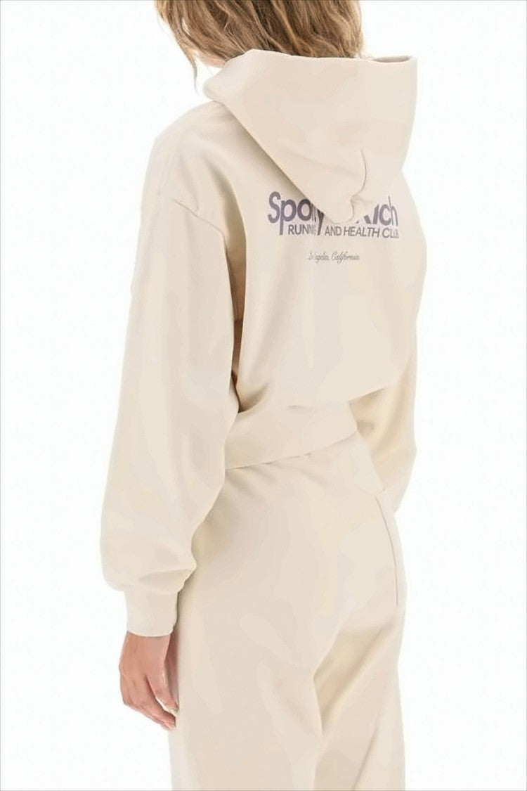 Cropped Light Beige Hoodie with Subtle Logo Print