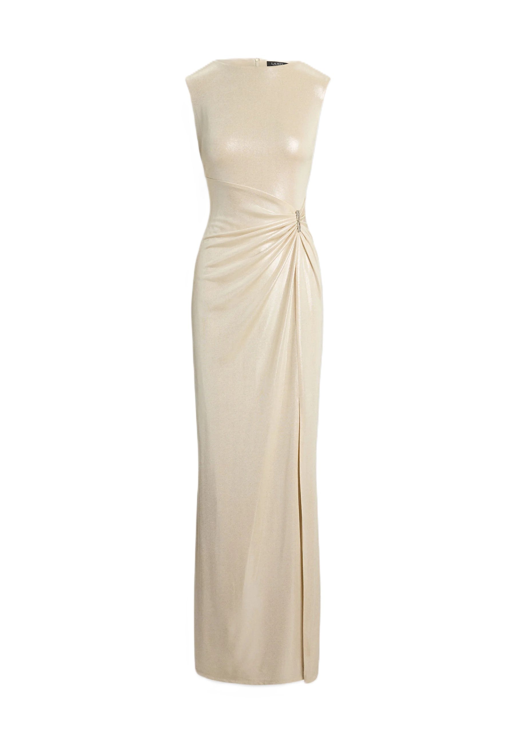 Natural Metallic Jersey Evening Gown