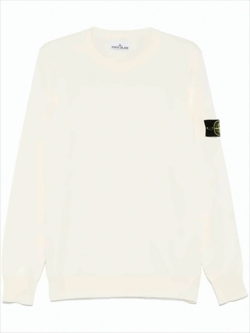 Clean Design Cotton Sweater With Distinctive Sleeve Patch