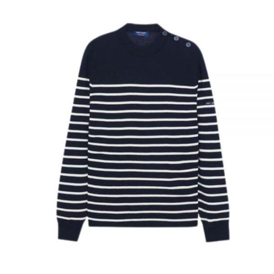 Horizontal Stripe Knit Top with Shoulder Button Detail