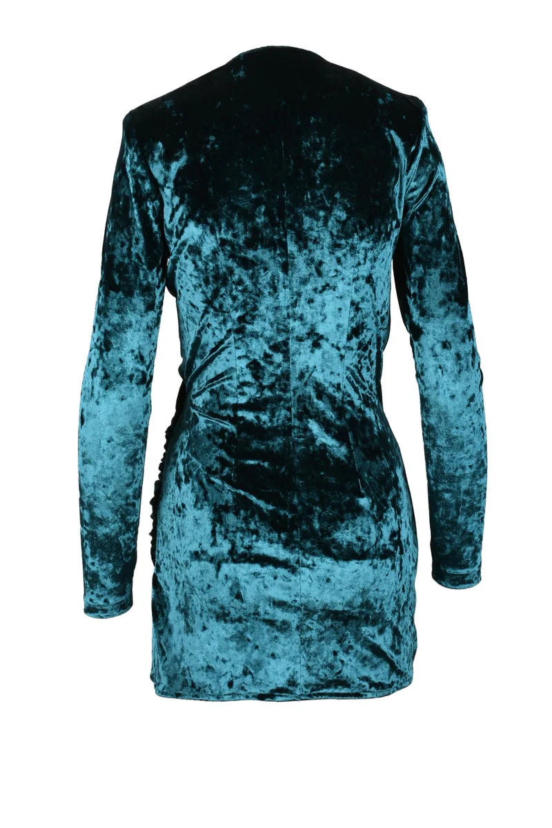 Plush Velvet Mini Dress with V-Neckline