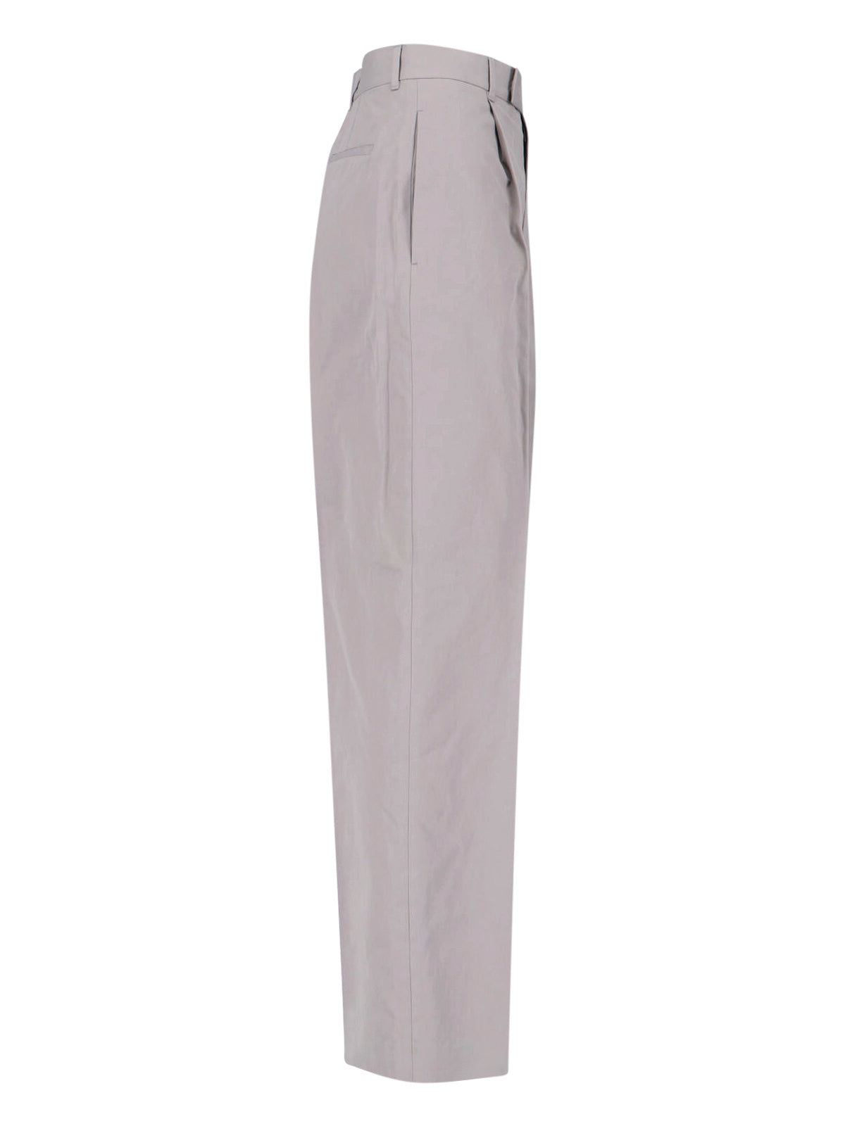 Grey High-Waisted Tailored Cotton Trousers