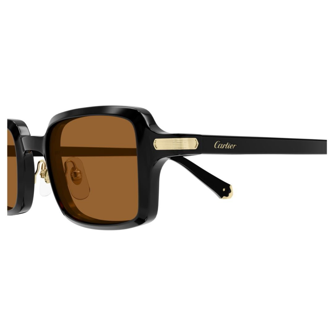 Glossy Black Rectangular Sunglasses With Brown-Tinted Lenses