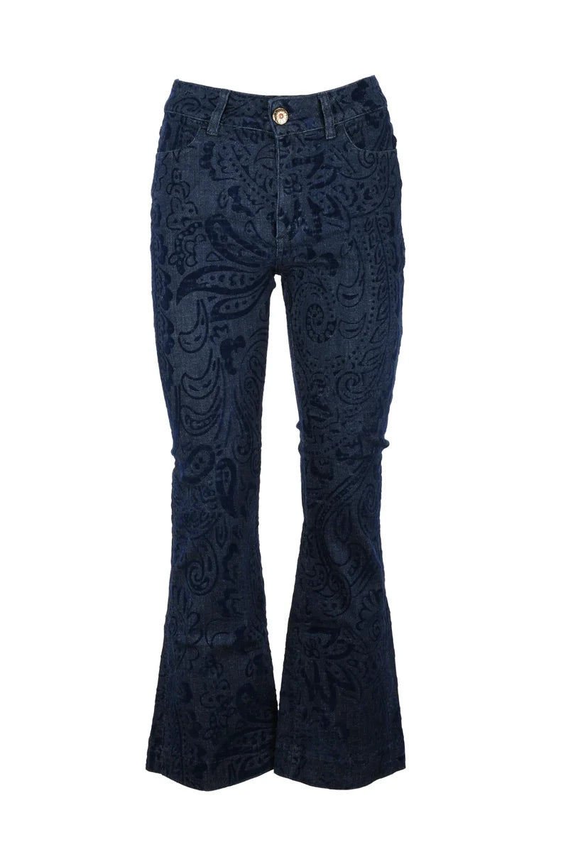 Paisley Blue Jeans with Flared Hem