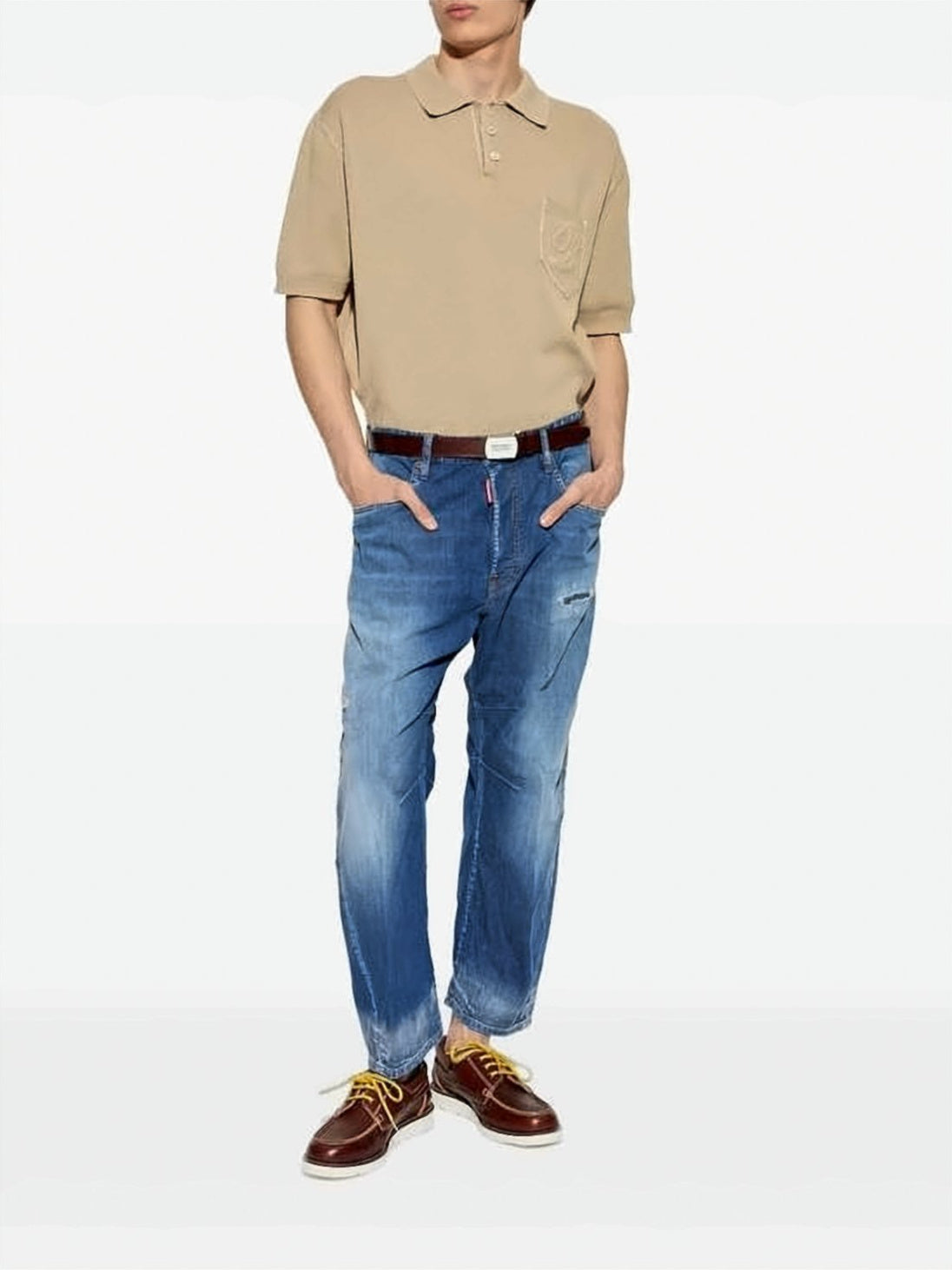 Textured Knit Short-Sleeve Polo Shirt with Classic Collar
